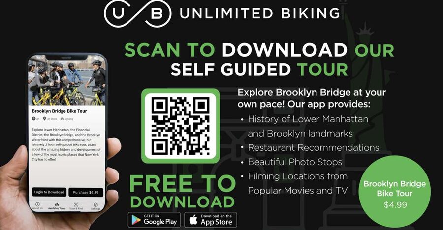 Brooklyn Bridge Self-guided Bike Tour App - Audio + Written - Lower Manhattan stops: brief history, fun facts, and quick visual wins