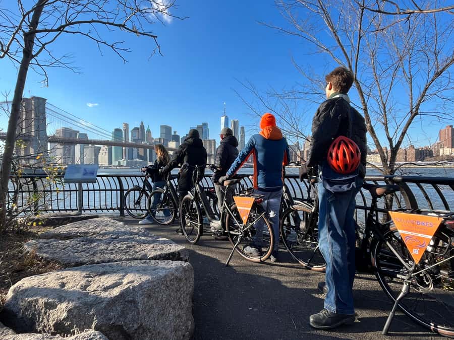 Downtown Bike Tour with Stylish Dutch Bikes or E-bikes! - Brooklyn Bridge crossing, the skyline shot that keeps changing