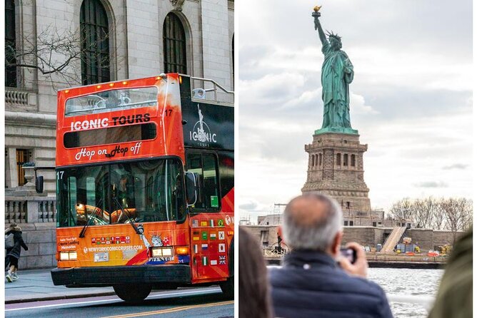 Express Sightseeing Bus Tour with Statue of Liberty Cruise Combo - Flatiron, Market Stops, and Greenwich Village’s Arch