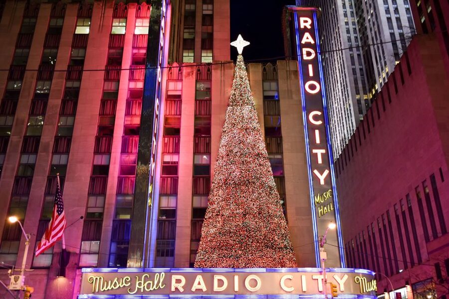 New York City: Christmas Holiday Tour of Manhattan - Radio City Music Hall lights: the Rockettes are nearby, not included