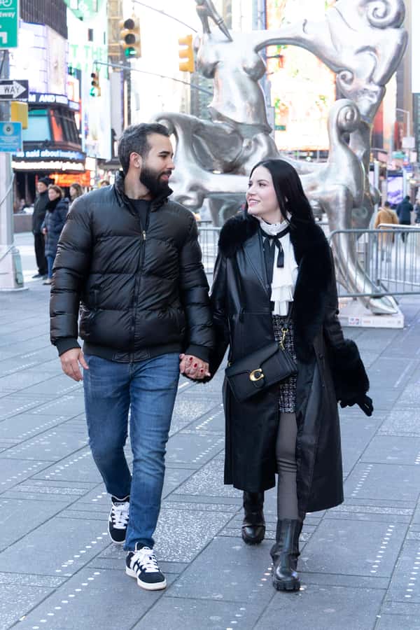 New York City: Photoshoot - Times Square - Rockefeller Plaza at Chip City, a calmer backdrop with big-city polish